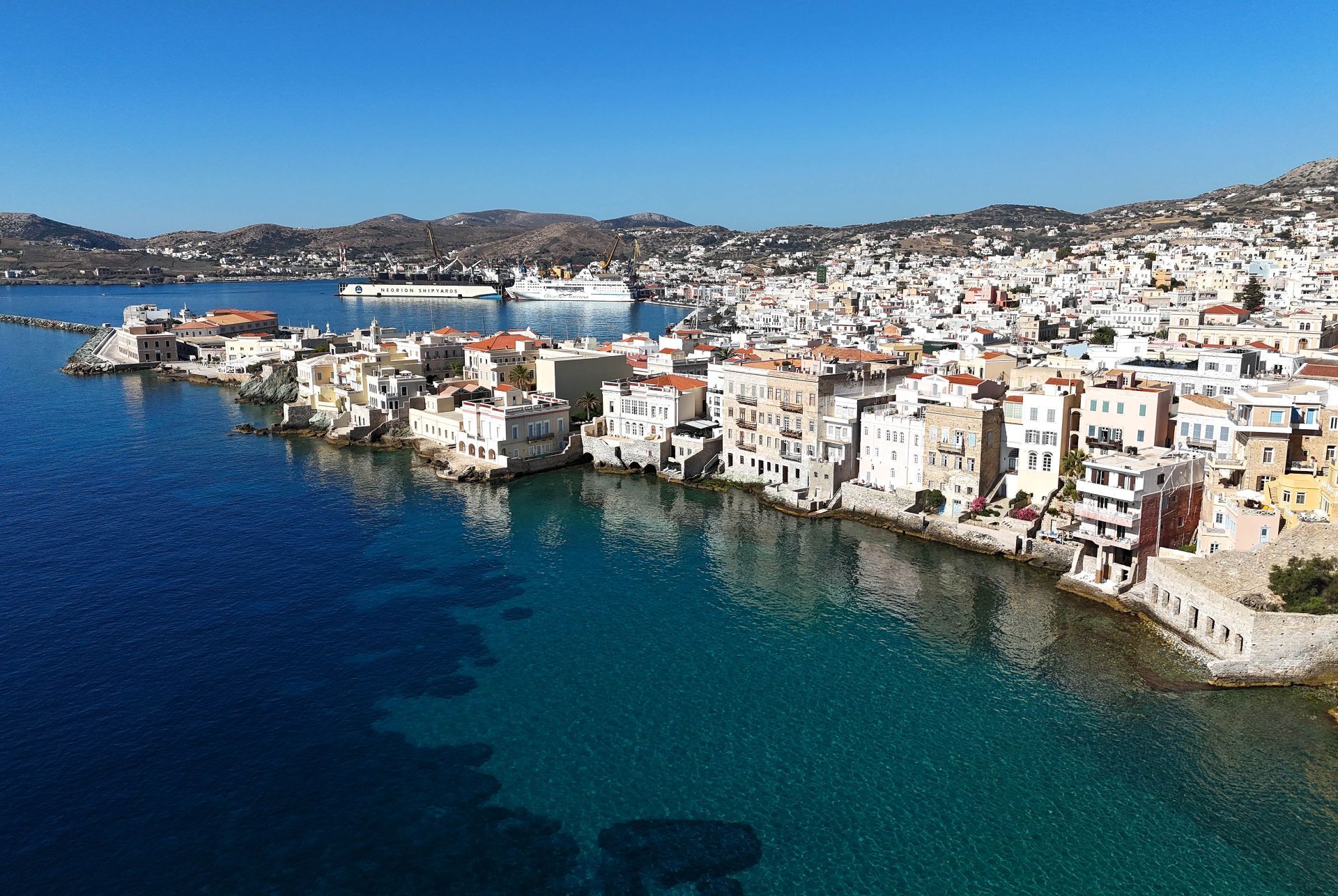 Syros Greece: Aerial view of Vaporia